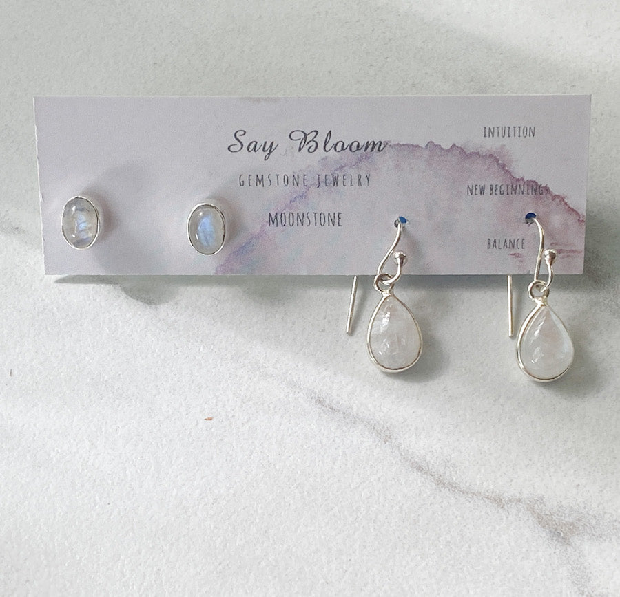 'Aurora' Moonstone Sterling Silver Earring Set - Say Bloom