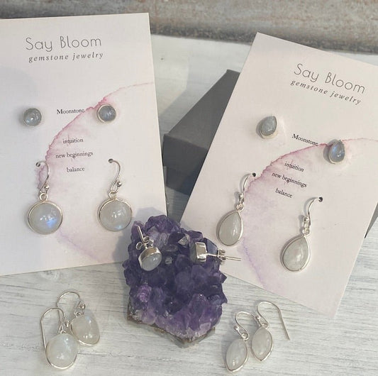 'Aurora' Moonstone Sterling Silver Earring Set - Say Bloom