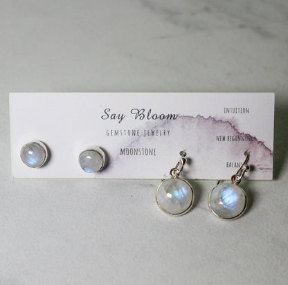 'Aurora' Moonstone Sterling Silver Earring Set - Say Bloom