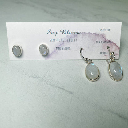 'Aurora' Moonstone Sterling Silver Earring Set - Say Bloom