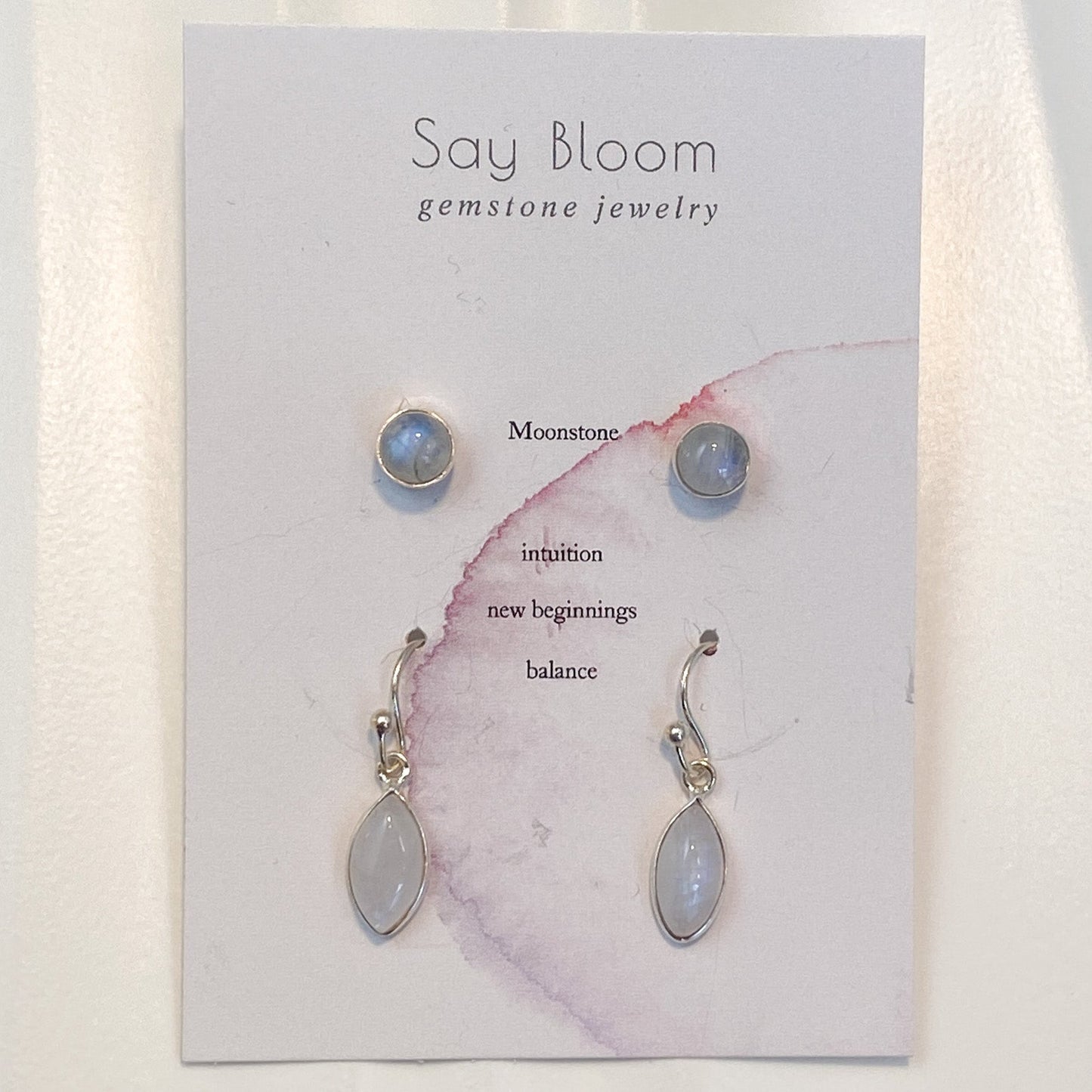 'Aurora' Moonstone Sterling Silver Earring Set - Say Bloom