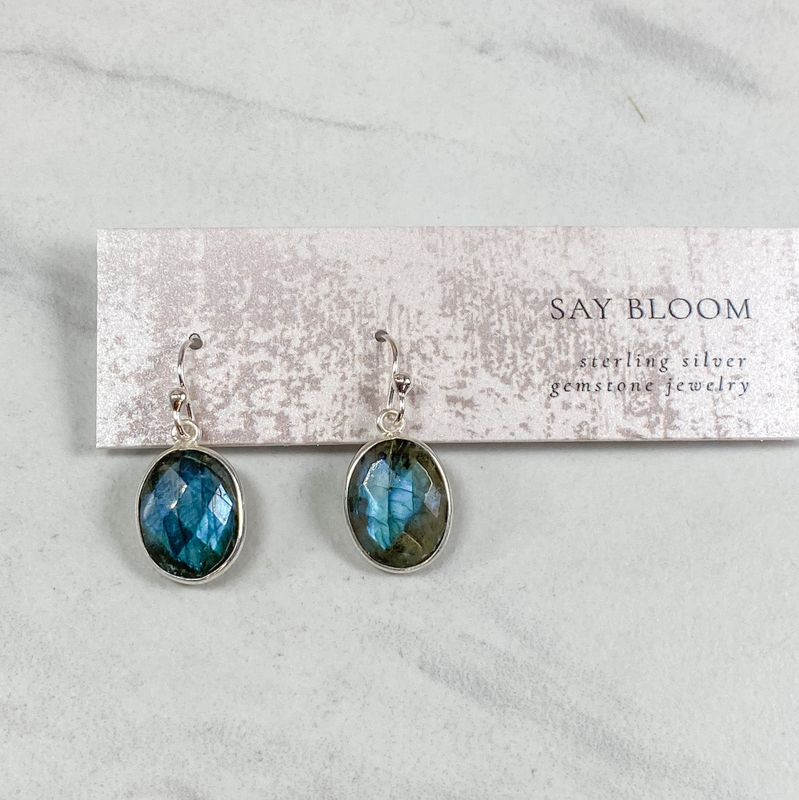 Faceted Labradorite Sterling Stud Earrings - Say Bloom