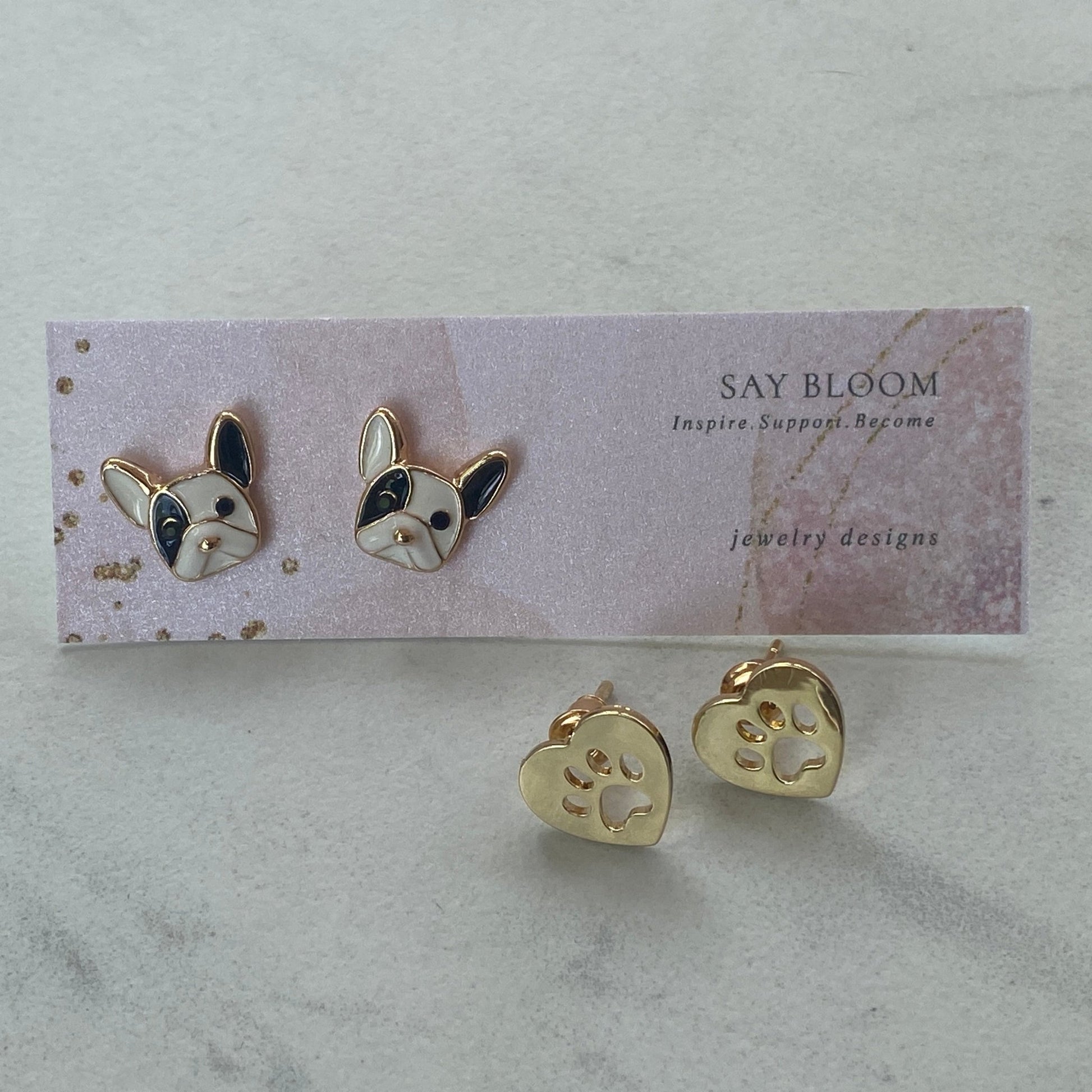 French Bulldog Enamel Stud Earrings - Say Bloom