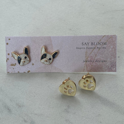 French Bulldog Enamel Stud Earrings - Say Bloom