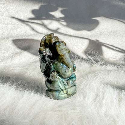 Hand Carved Labradorite Ganesha - Say Bloom