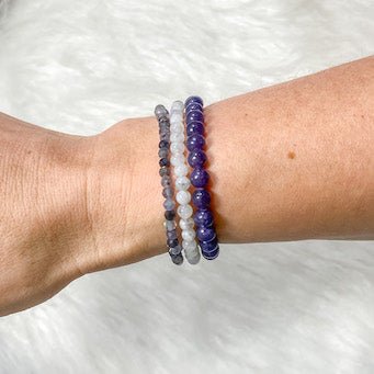 Journey to Full Bloom: Lepidolite, Iolite, and Moonstone Crystal Energy Bracelet Stack - Say Bloom