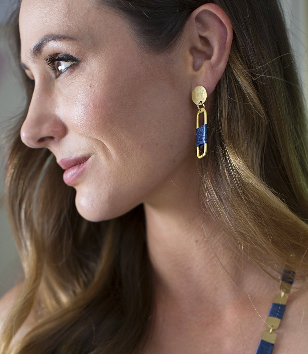 Kaia Earrings - Navy Link - Say Bloom