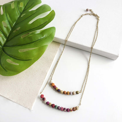 Layered Horizontal Kantha Necklace - Say Bloom