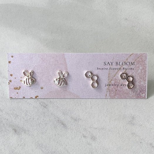 'Life is Sweet' Sterling Silver Bee Earring Stack - Say Bloom