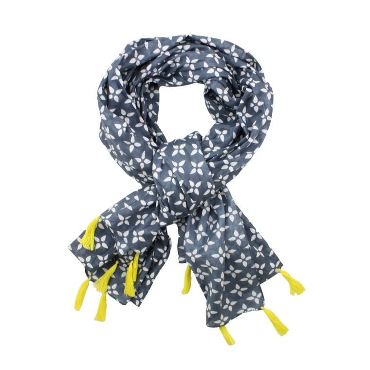 Petal Print Scarf/Shawl - Denim - Say Bloom