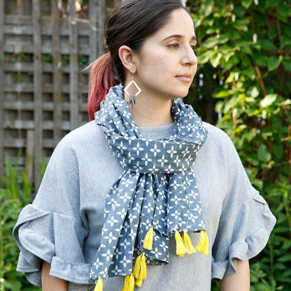 Petal Print Scarf/Shawl - Denim - Say Bloom