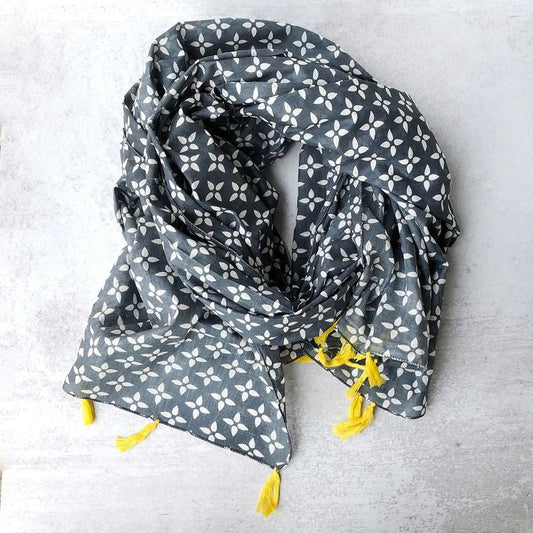 Petal Print Scarf/Shawl - Denim - Say Bloom