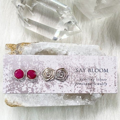 Ruby Rose Sterling Silver Earring Set - Say Bloom