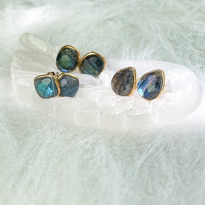 'Shakti' Labradorite Faceted Stud Earrings - Say Bloom