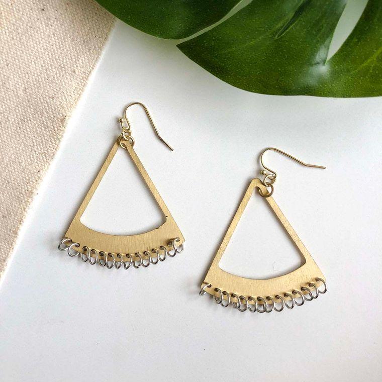 Triangle Fringed Earrings - Gold - Say Bloom