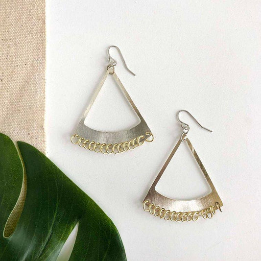 Triangle Fringed Earrings - Silver - Say Bloom